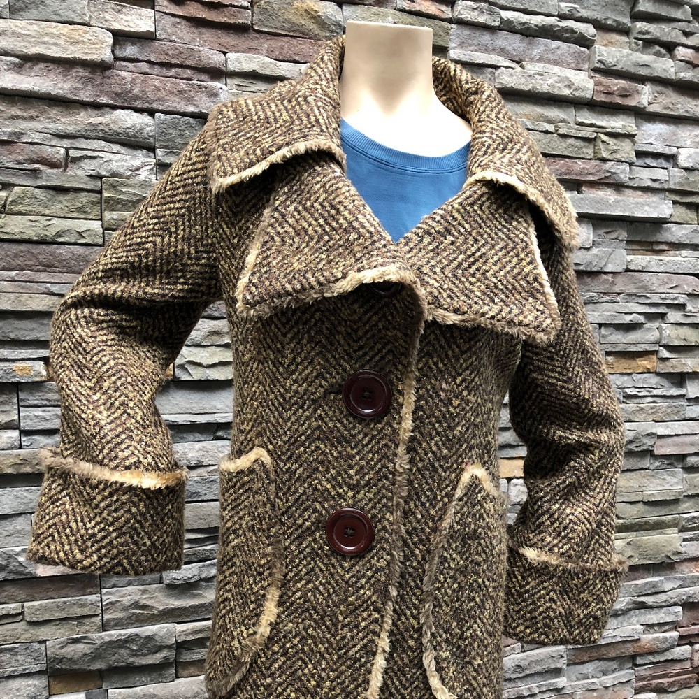 Camel and Brown herringbone coat
